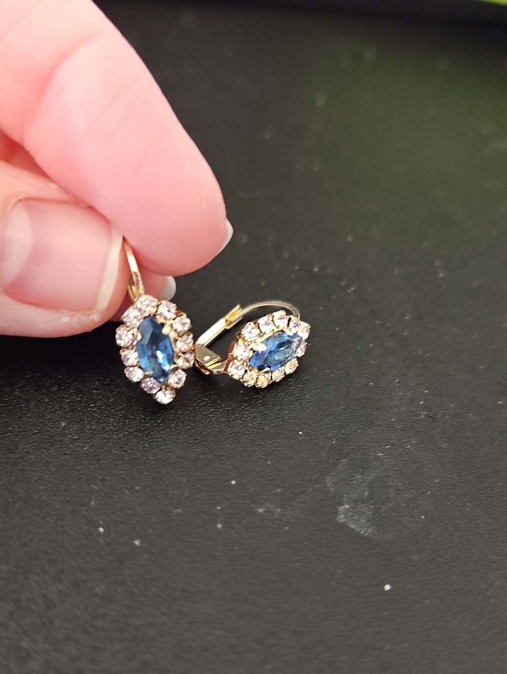 Gold-Tone Blue Marquise Crystal Halo Drop Earrings - Women Jewelry